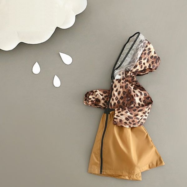 Moda Leopardo Estampado Impermeable Niños Impermeable para niños Lluvia Poncho Mujeres Ropa de lluvia Capa Transparente Brim Impermeables, S2115 210320