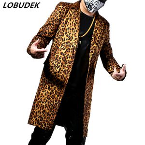 Mode Léopard Impression Longue Costume Vestes Blazers Costumes Pour Hommes Bar Discothèque Chanteur DJ Scène tenue Rock Hip Hop Rock Performance Costumes