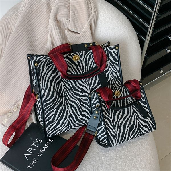 Moda leopardo cebras bolso de mano diseñador de gran capacidad bolsos de mujer correa ancha lienzo shouler crossbody bolsos retro shopper monederos 2023