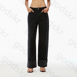 Mode lettre perceuse jean femmes concepteur noir taille haute Denim pantalon Style de rue pantalon à jambes larges