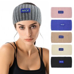 Mode lettre étiquettes tricoté large bandeaux femmes tricot bandeau oreille plus chaud laine Crochet Turban sport élastique bandeaux