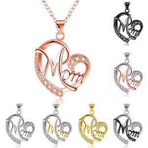 Lettre de mode maman coeur forme incrusté cristal pendentif collier fête des mères cadeau bijoux de haute qualité