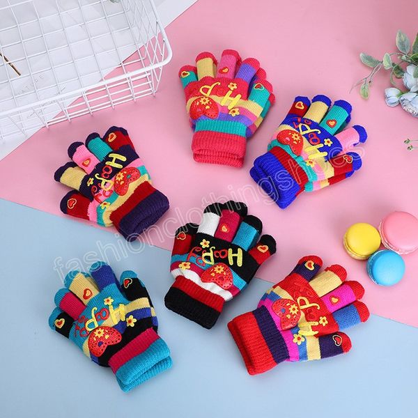 Mode lettre imprimer enfants gants colorés tricotés bébé filles garçons plein doigt gants automne hiver chaud bambin mitaines