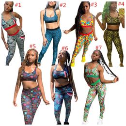 Mode Brief Badmode Dames Designer Trainingspak Mouwloos Tanks Vest   Broek Leggings 2 Stuk Outfits Shark Print Badpak Snelle droge zelf-cultivatie ins