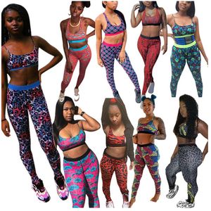 Moda Carta Traje de baño Mujer Chándal Chaleco sin mangas Tanques + Pantalones Leggings Trajes de 2 piezas Tiburón Tigre Estampado floral Traje deportivo Ropa Buen material