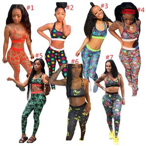 Mode Brief Badmode Dames Trainingspak Mouwloze Vest Tanks Tops   Broek Leggings 2 Stuk Set Designer Sportkleding Trendy Print Outfits S-XL Kleur Afdrukken