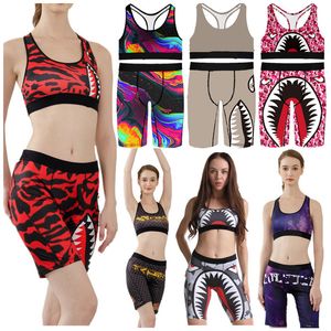 Mode brief zwemkleding vrouwen tracksuit zomer mouwloze vesttanks   shorts 2 -delige outfits haaien print zwempak trendy ontwerper strandkleding feel good feel good