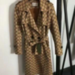 Mode letters Jacquard Trench Coats For Women Designer Plaid Stitching Stand Collar Khaki Long Casual Loose Wind Breakher Coat Woman