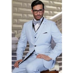 Mode bleu clair marié Tuxedos revers cranté hommes mariage Tuxedos hommes veste Blazer excellent costume 3 pièces (veste + pantalon + cravate + gilet) 1662