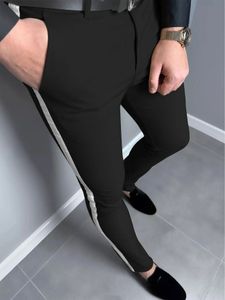 Pantalon d'affaires léger pour hommes, couleur unie, épissage, rayures latérales blanches, Slim, polyvalent, quotidien, voyage, 240228