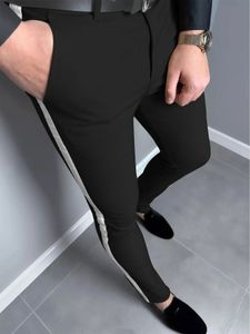 Pantalon d'affaires léger pour hommes, couleur unie, épissage, rayures latérales blanches, Slim, polyvalent, quotidien, voyage, 240305