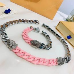 Fashion Link Chain Designer Ketting Armband Luxe Sieraden Roestvrij Staal Roze Heren Kettingen Kettingen Sieraden voor Mannen Met Geschenkdoos