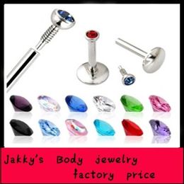 Mode lip stud L03 Mix 10 kleuren 200 stks lot Labret Stud Lip Ring 316L rvs Body Jewelry2399