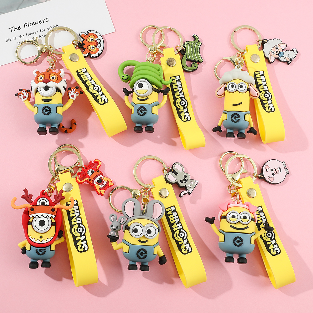 Mode Little Yellow Man Anime Cartoon Doll Silicone Keychains Chinese 12 Zodiac Keyrings Charm Pendant Creative Animal KeyDrop