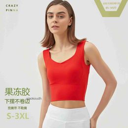 Fashion LL-Tops Sexy Women Yoga Sport ondergoed China Red Jelly Gel Traceless Integrated Anti Sagging Tank Top dragen Fat MM Sports beha Large