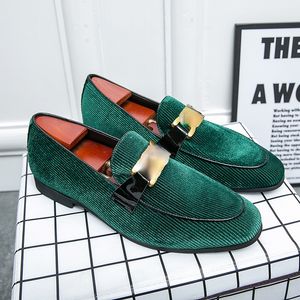 Fashion Loafers schoenen D8593 Men Solid Color Corduroy Round Toe Metal Buckle Classic Business Casual Wedding Party Daily AD251