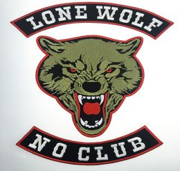 Mode Lone Wolf Lone Wolf No Club MC Motorcycle Biker Borduurde Patch Iron on Jacket Vest Rider Badge Large Size Patch 6931889