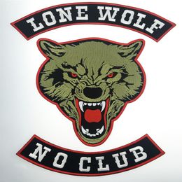 Mode LONE WOLF LONE WOLF GEEN CLUB MC Motorcycle Biker Geborduurde Patch Ijzer Op Jas Vest Rider Badge Grote Maat Patch Sh262o