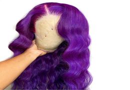 Mode longue vague de corps cheveux violet dentelle avant perruque partie latérale perruques synthétiques pour les femmes résistant à la chaleur sans colle perruque 150 densité6410271