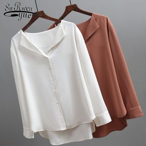 Mode Langarm Chiffon Bluse Frauen braune weiße Hemden Tuniken für Bürostil Seidenhemd Frau 5104 50 210427