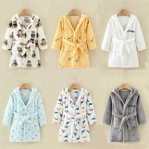 Mode Lange Mouwen Hooded Children's Bathrobe Kids Pyjama Roken Baby Boy Meisjes 3-8yrs 211130