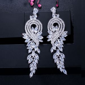 Fashion Long Tassel Zirconia Sleatring Designer pour femme Party Silver Blue Blue Boucles d'oreilles en diamant Sud-Amérique du mariage Amérique Gift Jewelry