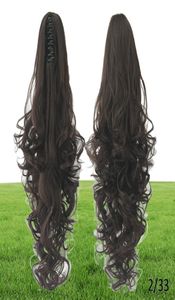 Moda Pelucas de cosplay onduladas largas Rizos Pelucas de cola de caballo onduladas Clip de garra Extensiones de cabello de cola de caballo Peluca de mujer multicolor resistente al calor 2362997