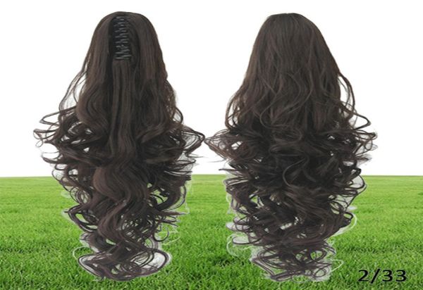 Moda Pelucas de cosplay onduladas largas Rizos Pelucas de cola de caballo onduladas Clip de garra Extensiones de cabello de cola de caballo Peluca de mujer multicolor resistente al calor 3713349