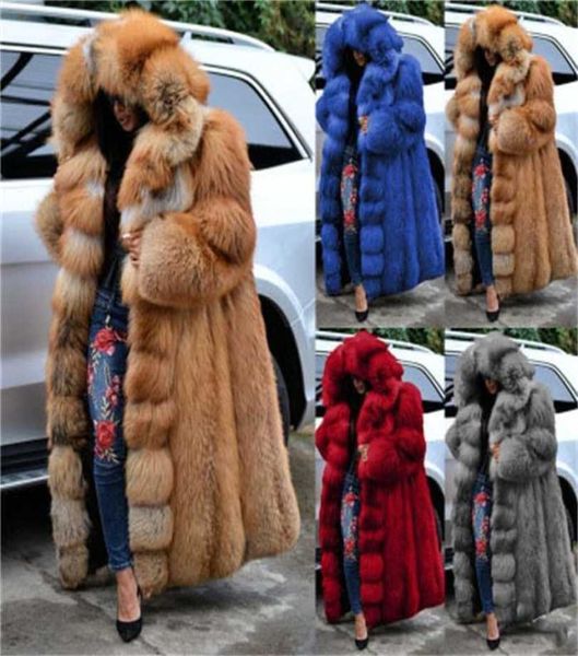 Fashion Long Hiver Hooded Faux Fur Coat lâche épaisse veste artificielle chaude Femmes manches extérieures à manches complètes 2111196346944