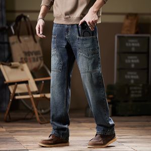 Fashion lâche pantalon droit jeans baggy mascules pantalons de denim hip hop décontractés