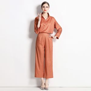 Ensemble 2 pièces ample pour femmes, chemise élégante à grande Silhouette et pantalon à jambes larges, vêtements avec lettres imprimées