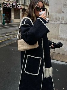 Mode lâche laine Long manteau avec écharpe femmes élégant à manches longues épais Maxi veste femme hiver vêtements d'extérieur chauds dame veste 240111