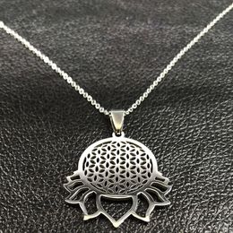 Mode-lotus roestvrijstalen ketting vrouwen zilveren kleur bloem van leven ketting hanger sieraden acero inoxidable joyeria K77509B