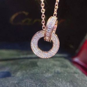 Fashion Love dubbele ring twee rijen diamanten halsketting voor mannen en vrouwen koppels geschenken met prachtige verpakking179Z