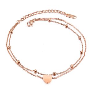 Fashion Love Heart kralen Ankjes vrouwelijke ontwerper Rose Gold Foot Chain Titanium stalen sieraden geschenken voor vrouw