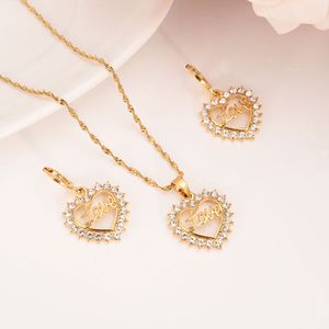 Mode amour coeur blanc Cz cristal 22 K 23 K 24 K Thai Baht fin plaqué or boucle d'oreille pendentif collier bijoux ensembles femmes
