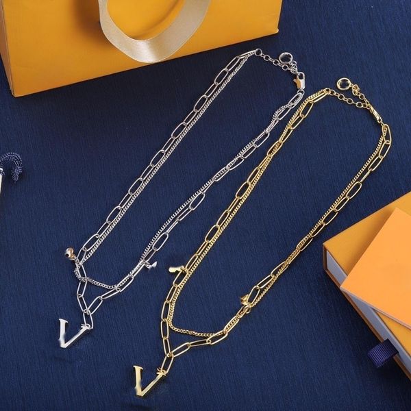 Moda amor colar de luxo designer colar 18k banhado a ouro carta pingente colar para mulheres dupla camada clavícula corrente