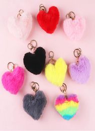 Fashion Love Plux Pendant Heart Key Chain Keetchain Migne En peluche en peluche Accessoires Imitation Rex Rabbit Hair Ball Toy Gift4615268