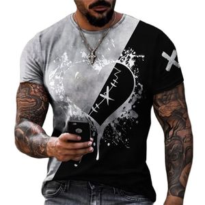 Fashion Love Stitching Series 3D Print Mens Short Sleeved T -shirts Casual Summer Round Neck Loose Tops Tees Men Men kleding 6xl 220607
