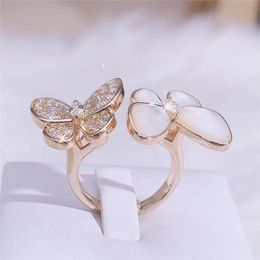 mode amour doux papillon designer bande anneaux pour femmes nacre brillant bling diamant cristal charme mignon élégant anneau bijoux cadeau