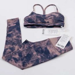 Mode Lu-09 Tie-Dye Pak Dubbelzijdig Geborsteld Yoga Kleding Sport Dames Strakke Broeken Beha Ondergoed Fitness Fash Hoog