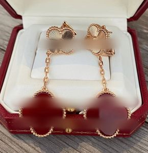 fashion lucky four-leaf clover dangle earrings chandelier earings designer for women brand letter-V gold silvery Red agate mother-of-pearl earring Christmas gifts
