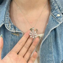 Mode luxueus 925 sterling zilveren bloem hanger ketting ontwerper sieraden vrouw wit 8a zirconia roze diamant choker ketting kettingen voor vrienden geschenkdoos