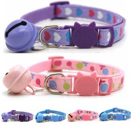 Mode Luxe Leuke Lollipop Perzik Hart Halsbanden met Klok Verstelbare Nylon Kitty Kitten Kleine Honden Designer Cat Pet Collar Ribbon Halsband 6 Kleuren