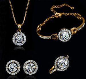 Mode 18K goud verzilverd Oostenrijkse kristallen ketting oorbellen ring sieraden set voor dames dames jubileum bruiloft sieraden set