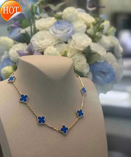 Mode luxe 4/quatre feuilles trèfle dix fleurs quatre herbes collier femmes lumière luxe V or épais placage 18K Rose bleu Jade médaille haute qualité sens V0VE