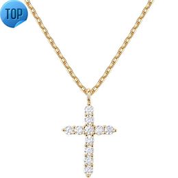 Fashion Luxury 925 Sterling Silver CZ Diamond Cross Pendant Sieraden 14K Gold Poled Cross Necklace for Women