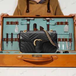 Mode luxe tassen dames designer tas marmont handtassen klassieke crossbody verontrusten metallic keten zachte retro stijl lederen koper dure originele kwaliteit