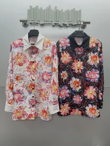 Mode luxe merk 2024 dames bloemenpatroon blouses nieuwe 2 kleur elegante dame single breasted causal shirt met lange mouwen vrouwen tops