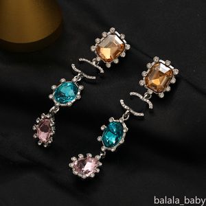 Mode luxe merk gekleurde diamant oorbellen bengle stud dames designer oorbel bruiloftsfeestje sieraden